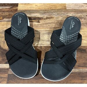 Clarks Cloudsteppers Black Mira Isle Slide On Sandals Size 8.5 Wide